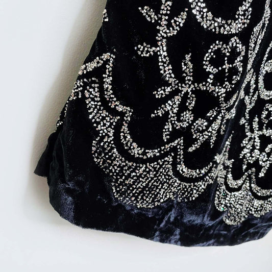 vintage black velvet gold glitter maxi skirt - size medium