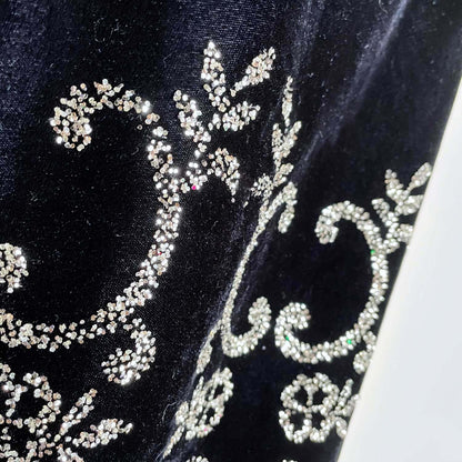 vintage black velvet gold glitter maxi skirt - size medium