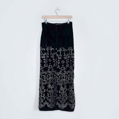 vintage black velvet gold glitter maxi skirt - size medium