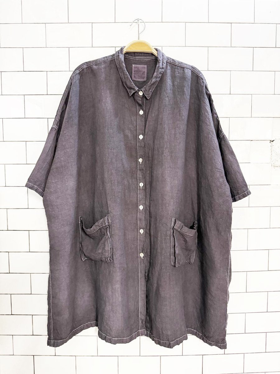 meg by design 100% linen loose fit full button shirt - good market thrift store
