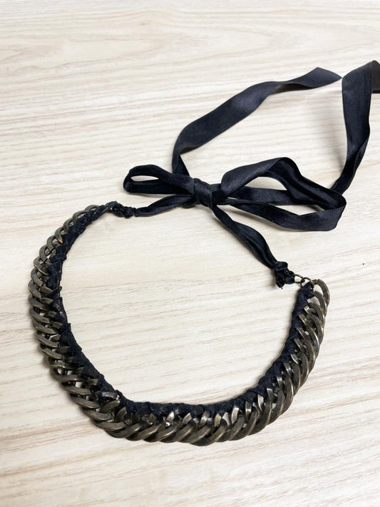 metal links + ribbon tie collar necklace - good market thrift store