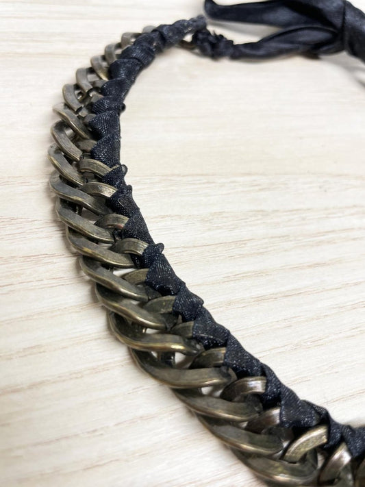 metal links + ribbon tie collar necklace - good market thrift store