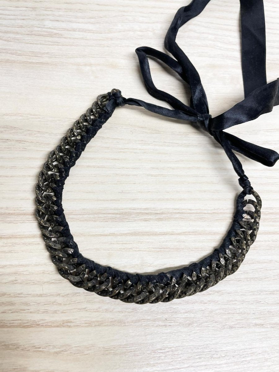 metal links + ribbon tie collar necklace - good market thrift store
