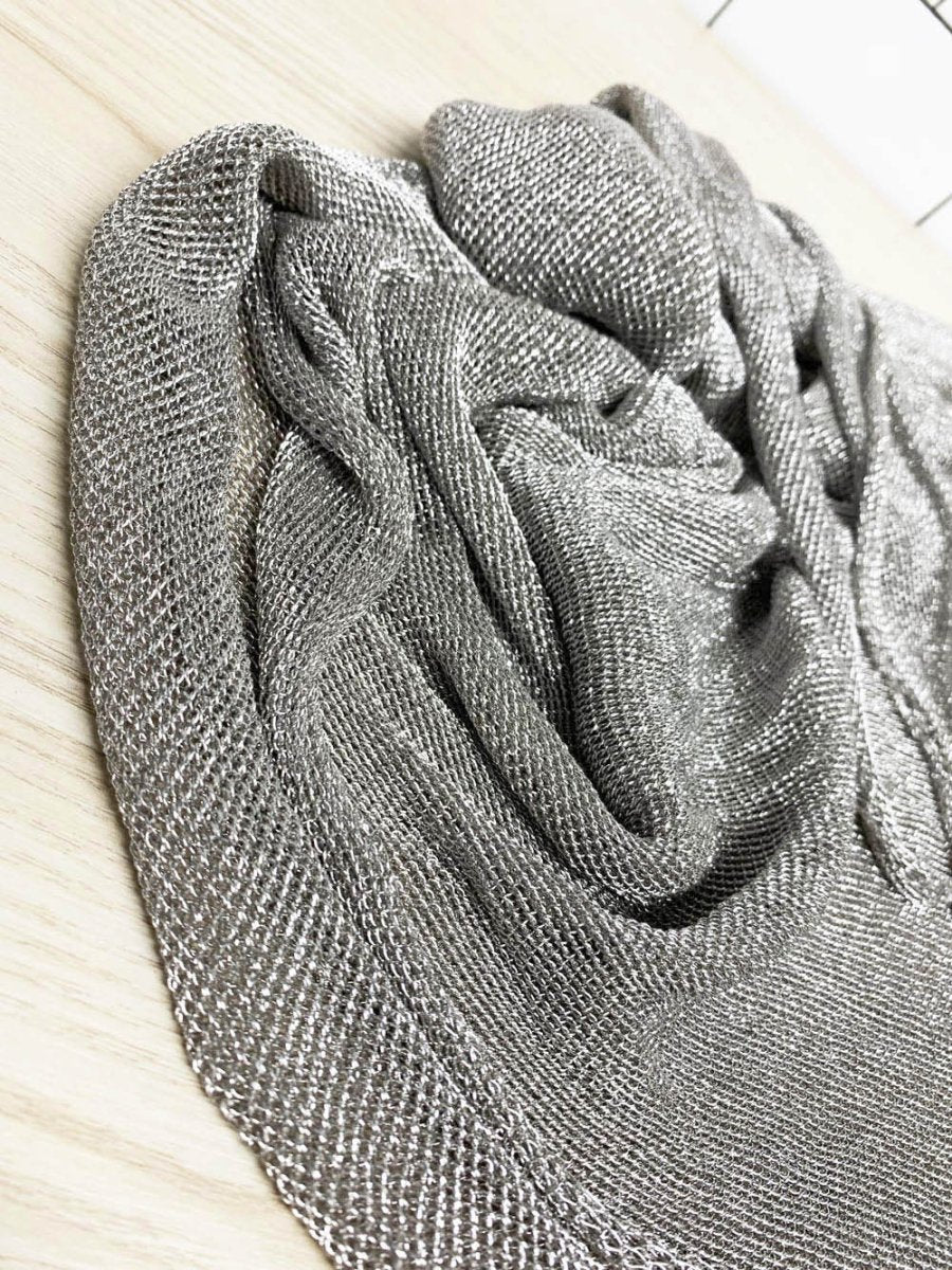 metallic chainmail - style knit wrap scarf - good market thrift store