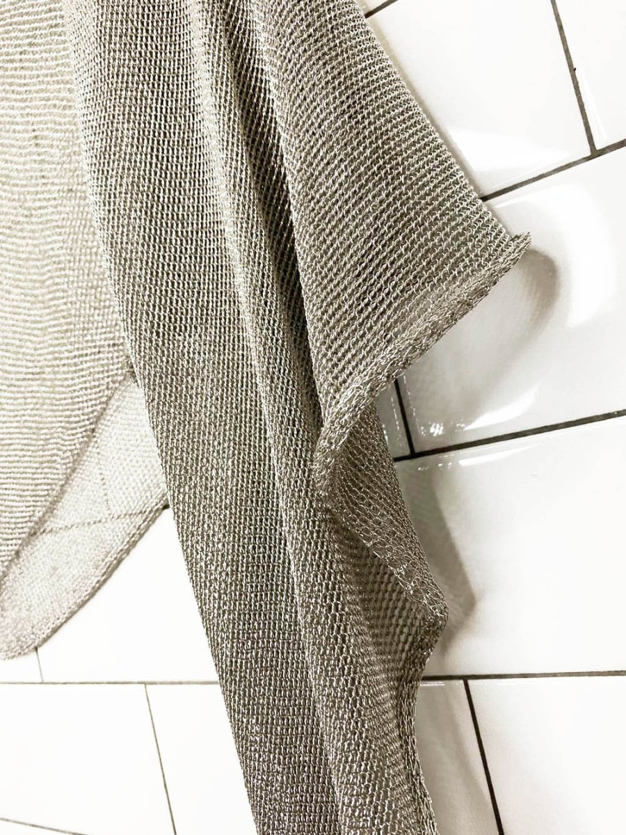 metallic chainmail - style knit wrap scarf - good market thrift store