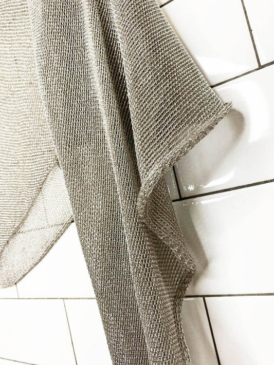 metallic chainmail - style knit wrap scarf - good market thrift store