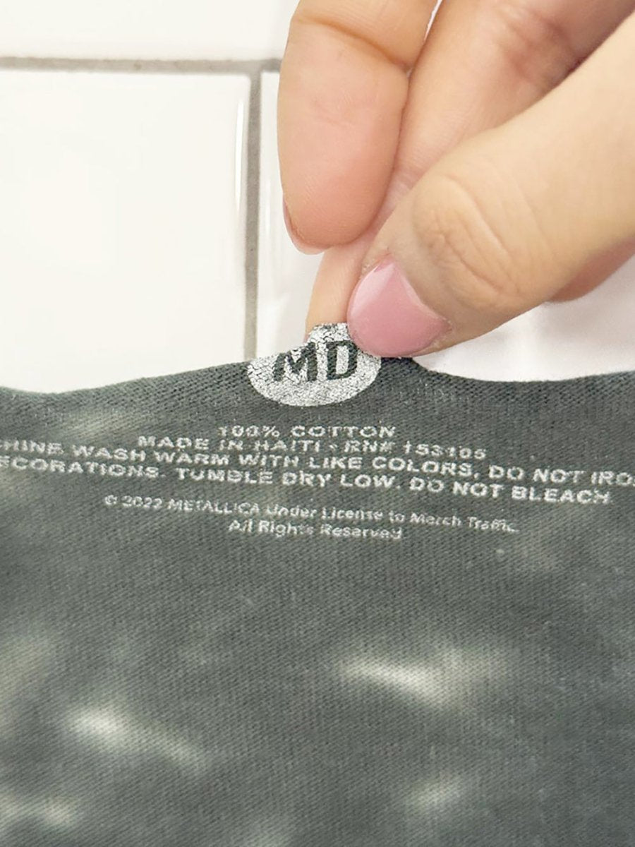 metallic raw collar tie die damage justice graphic band tee - good market thrift store