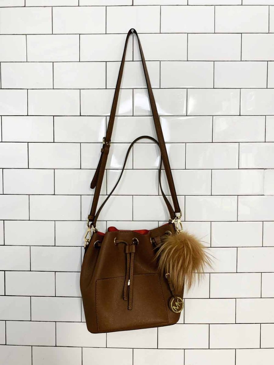 michael kors faux leather pom charm bucket bag - good market thrift store