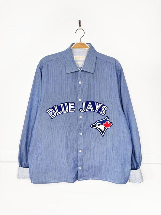 michael kors x the blue jays sporty prep cropped shirt | rework - good market thrift store