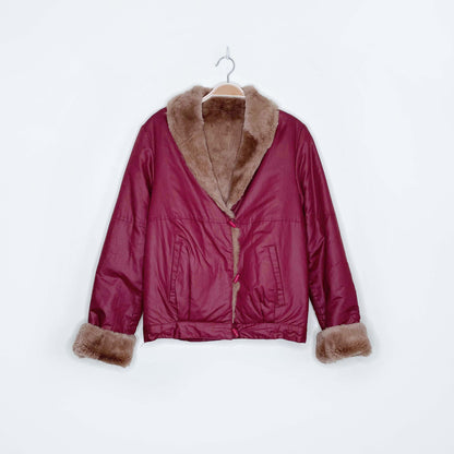 vintage mink lined bomber toggle jacket - size small