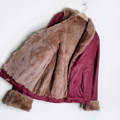 vintage mink lined bomber toggle jacket - size small