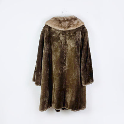 vintage brown shaved mink long coat with mink collar - size medium