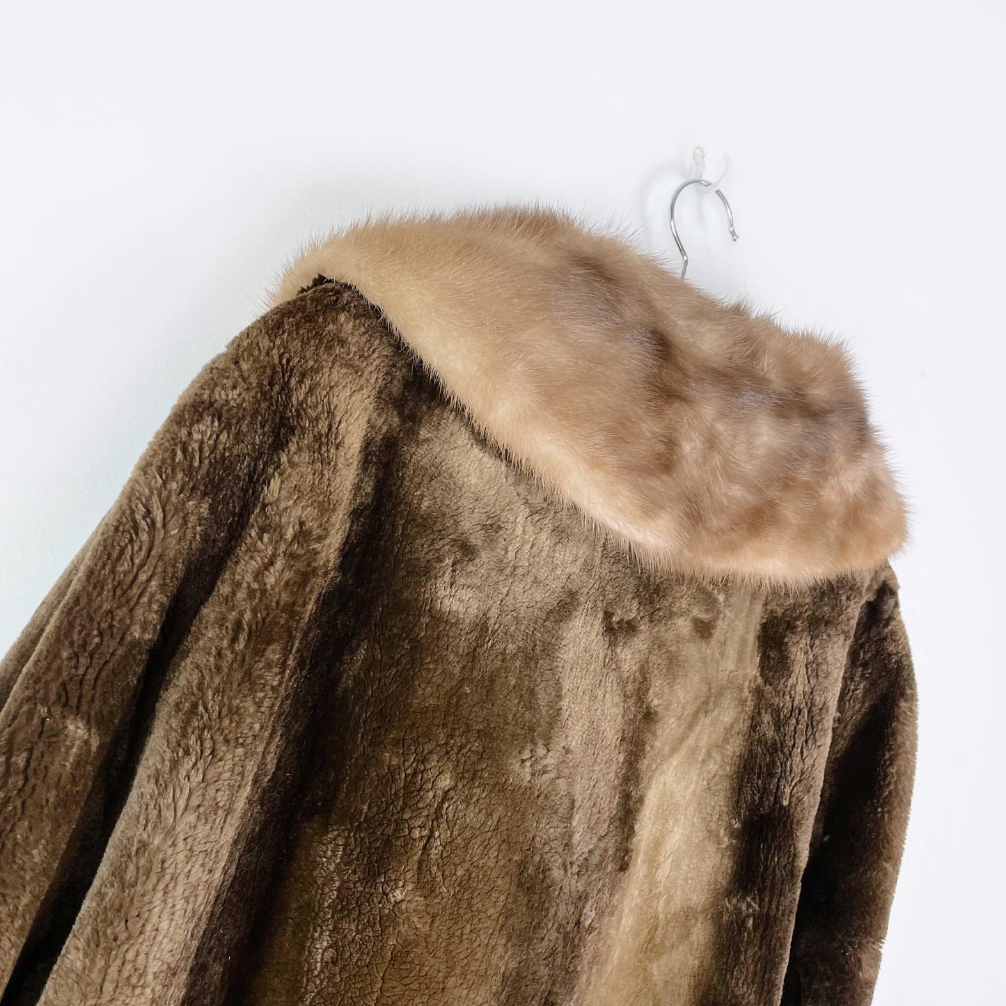 vintage brown shaved mink long coat with mink collar - size medium
