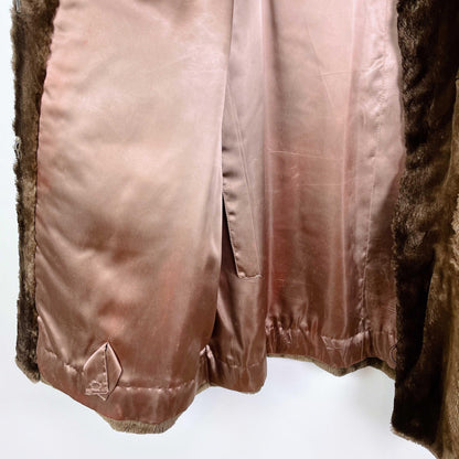 vintage brown shaved mink long coat with mink collar - size medium