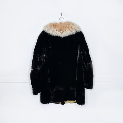 vintage 50s p. leclercq shaved mink coat with fox fur collar