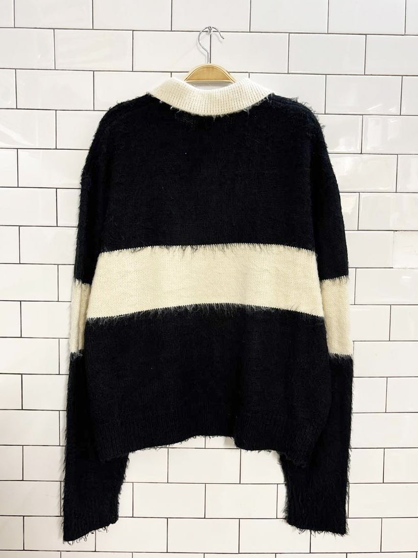 mnml fuzzy knit collared sweater - good market thrift store