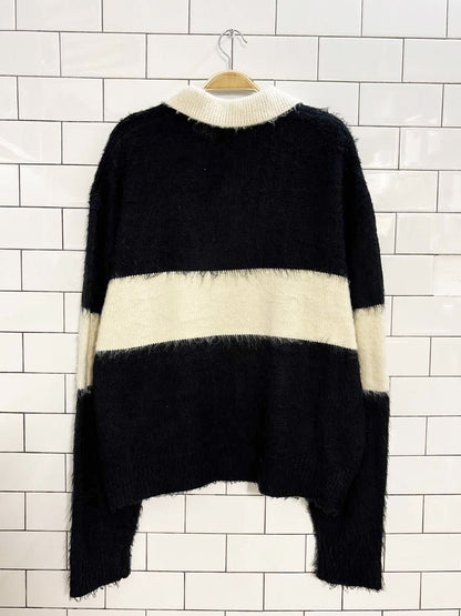 mnml fuzzy knit collared sweater - good market thrift store