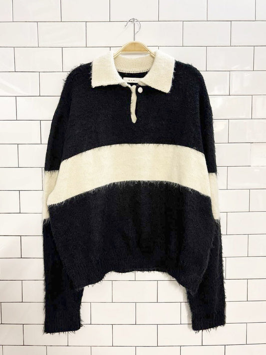 mnml fuzzy knit collared sweater - good market thrift store