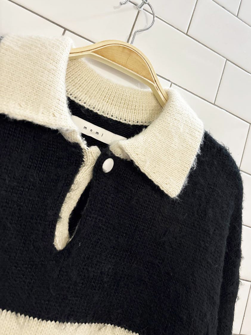 mnml fuzzy knit collared sweater - good market thrift store