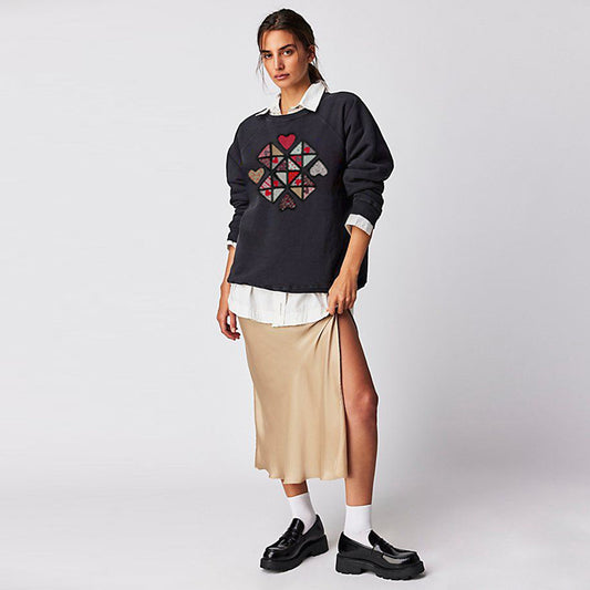 vintage 90s handmade quilt hearts sweatshirt