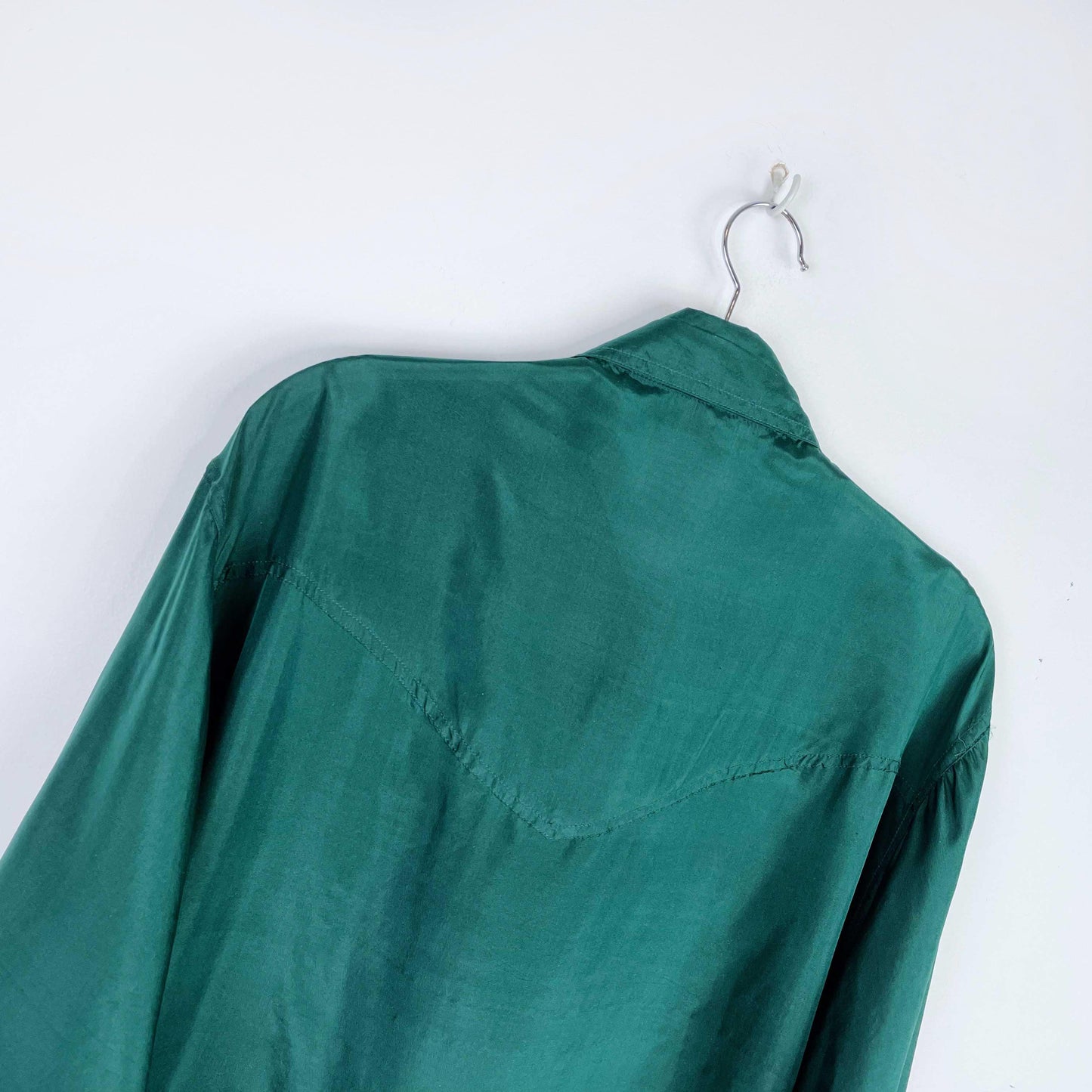 vintage moda green silk fringe western button down - size medium