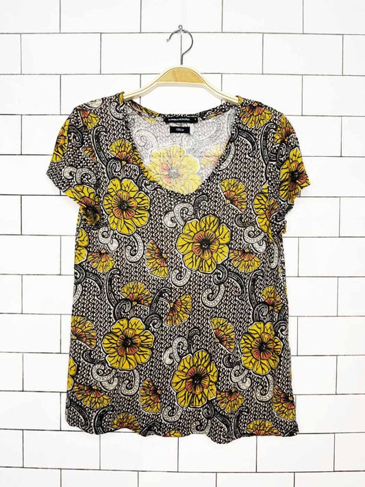 monoprix france 100% linen retro floral tee | les essentiels de - good market thrift store