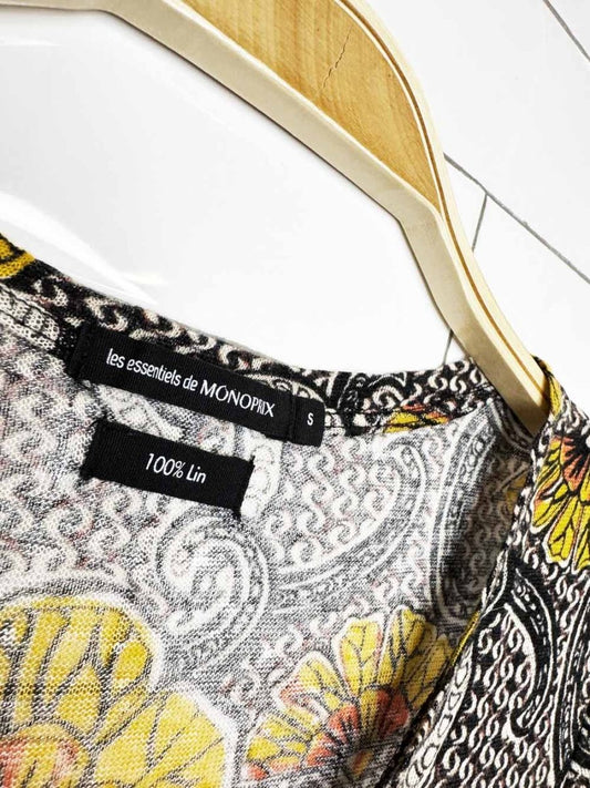 monoprix france 100% linen retro floral tee | les essentiels de - good market thrift store