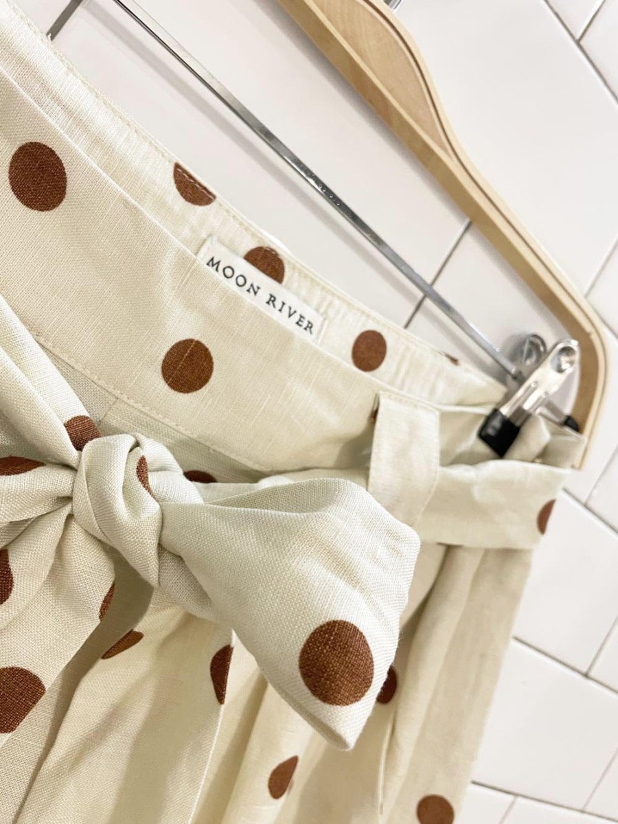 moon river linen - blend polka dot pleated belted short | anthropologie - good market thrift store