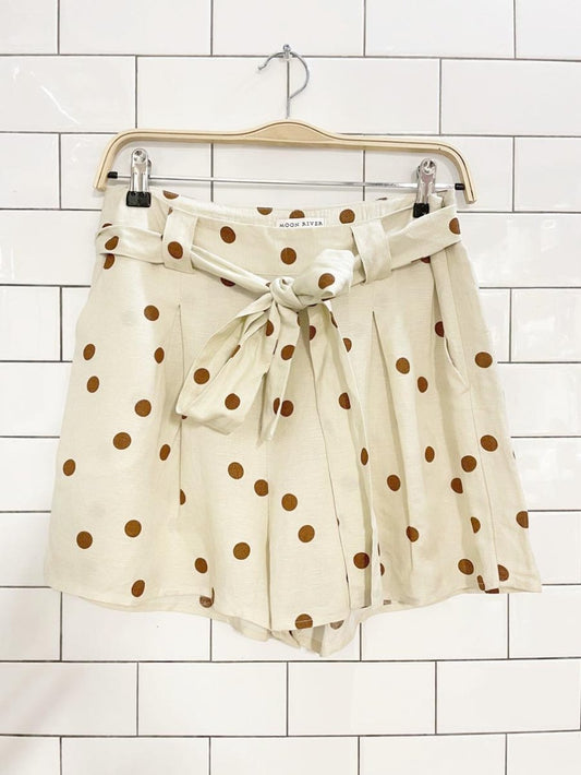moon river linen - blend polka dot pleated belted short | anthropologie - good market thrift store