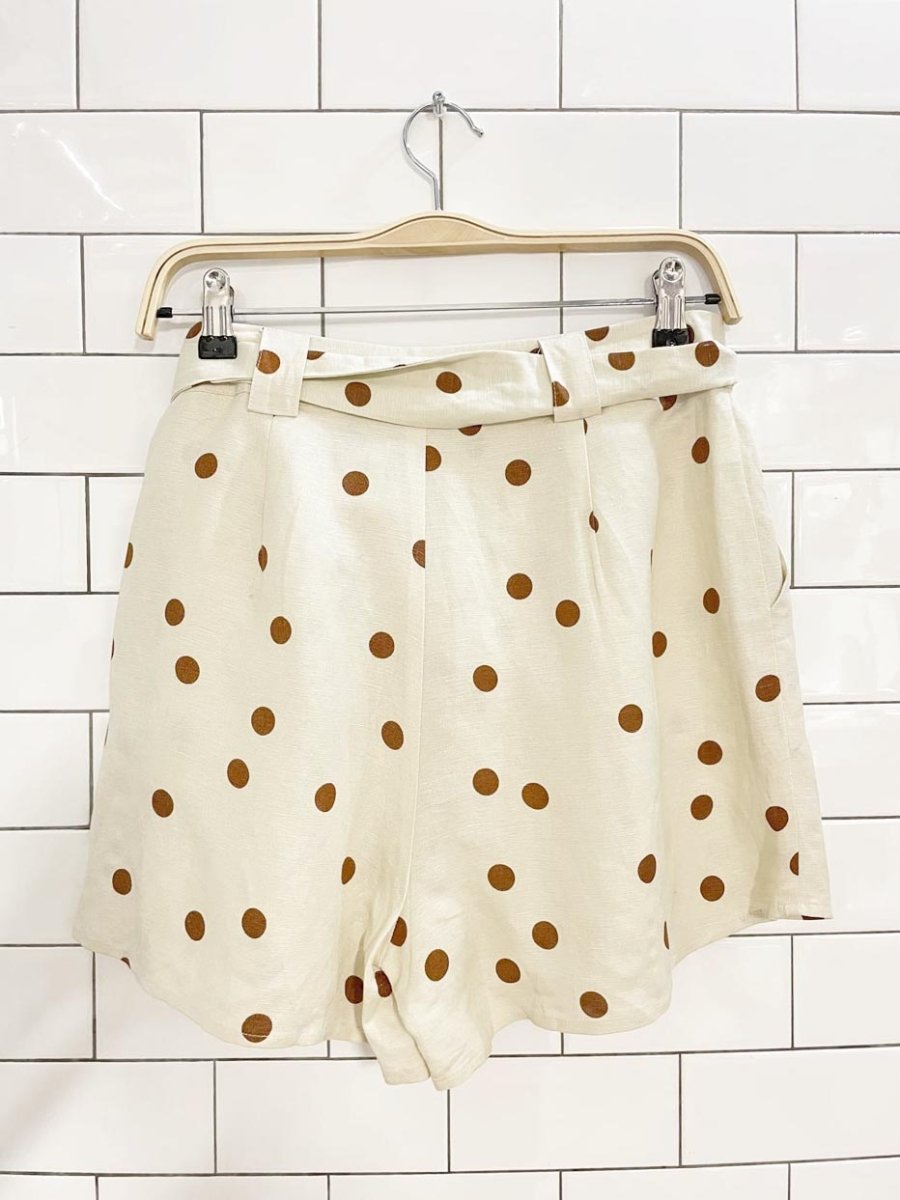 moon river linen - blend polka dot pleated belted short | anthropologie - good market thrift store