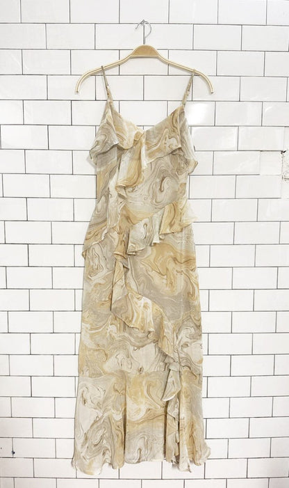 moon river marble ruffle layered midi dress - good market thrift store