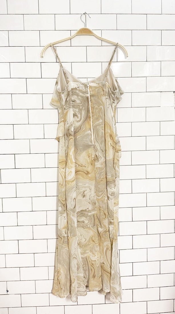 moon river marble ruffle layered midi dress - good market thrift store
