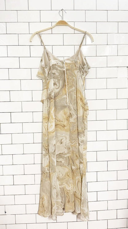 moon river marble ruffle layered midi dress - good market thrift store