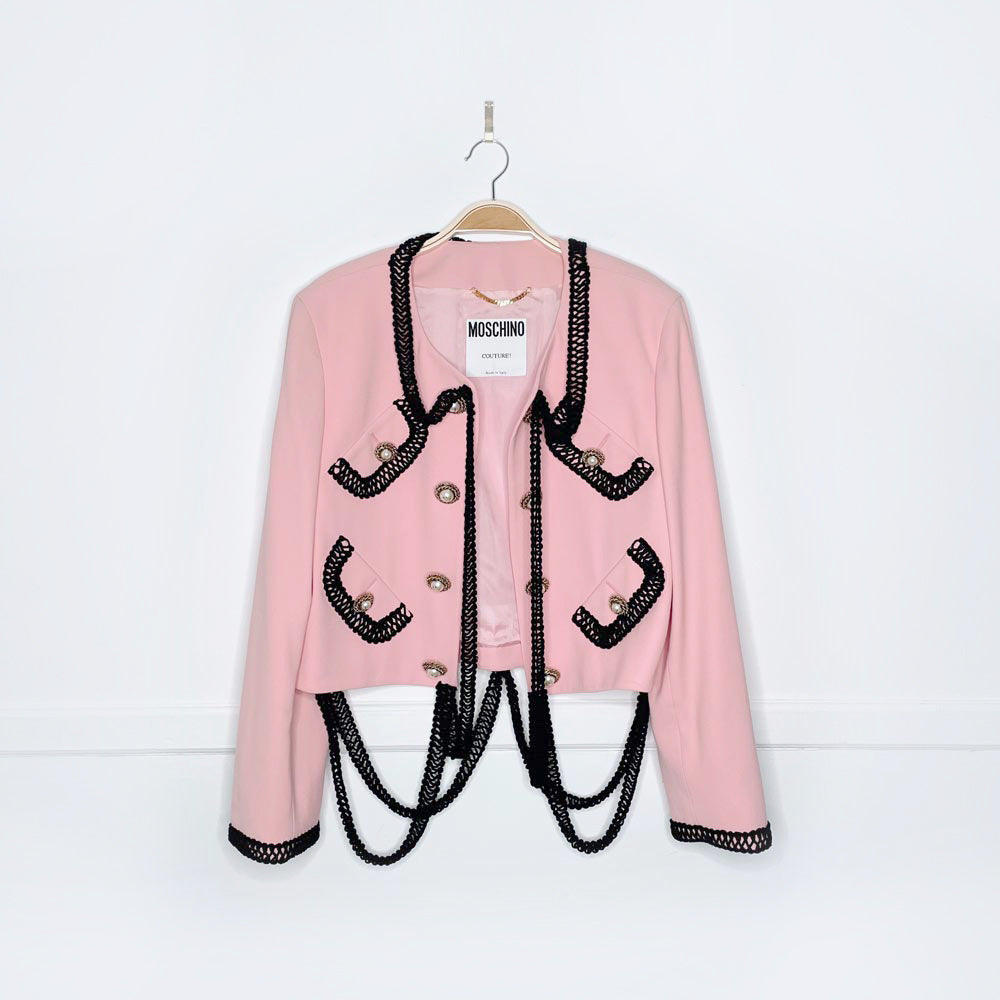 vintage 90s moschino wool smiley button pink jacket