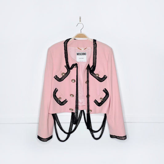 vintage 90s moschino wool smiley button pink jacket
