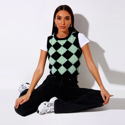 UO motel rocks siri argyle knit vest tank - good market thrift store