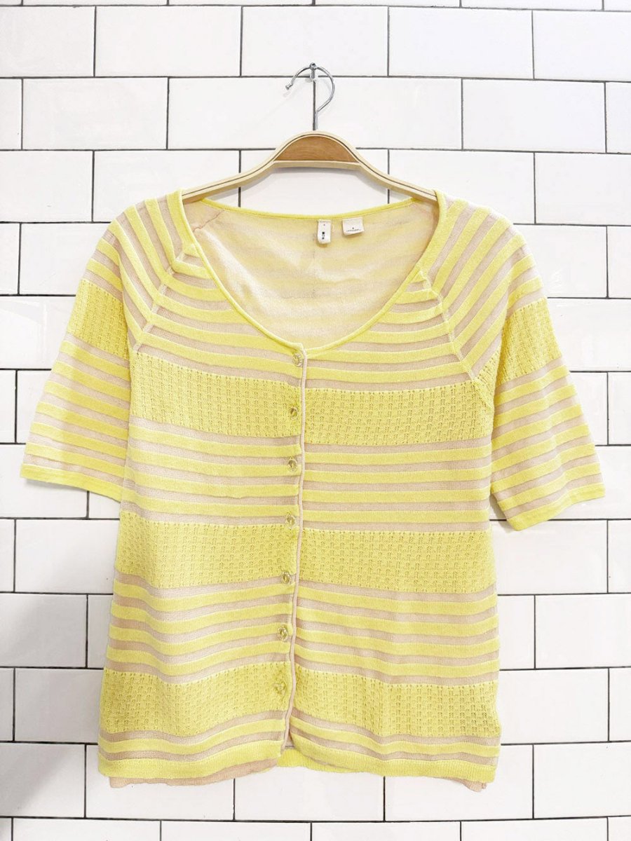moth sunglow striped knit double layer full button cardigan | anthropologie - good market thrift store