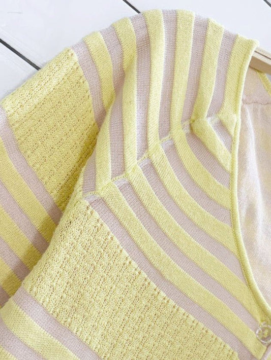 moth sunglow striped knit double layer full button cardigan | anthropologie - good market thrift store
