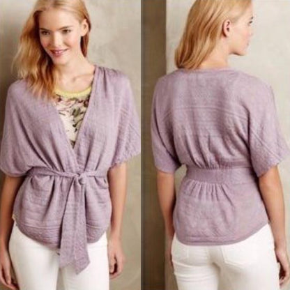 anthro moth ss knit tie waist cardigan