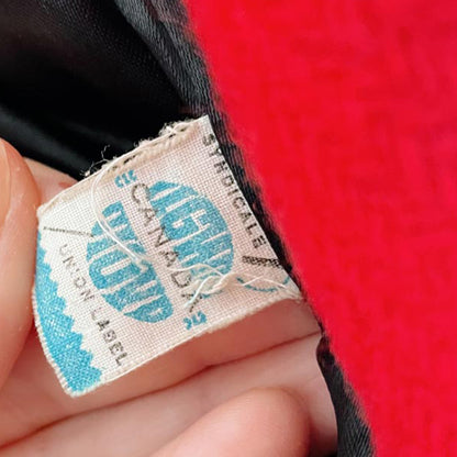 vintage 60s union made mrs. claus wool coat with sheepskin trim