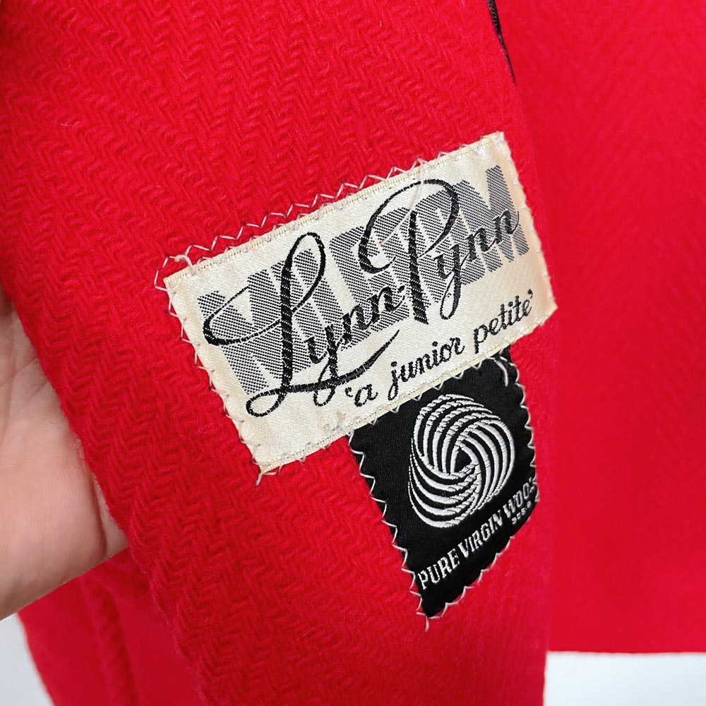 vintage 60s union made mrs. claus wool coat with sheepskin trim