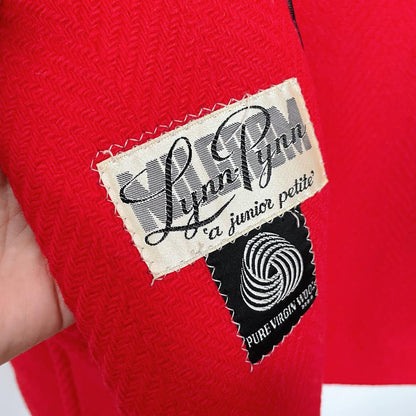 vintage 60s union made mrs. claus wool coat with sheepskin trim