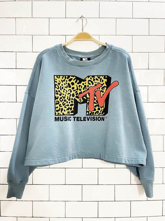 mtv animal print graphic boxy cropped sweatshirt - good market thrift store