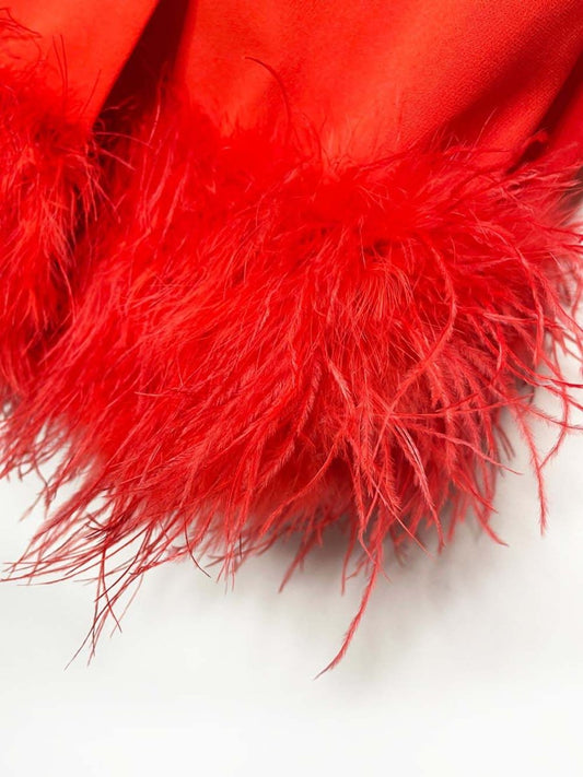 nastygal feather trim double breasted blazer dress | power shoulder - good market thrift store