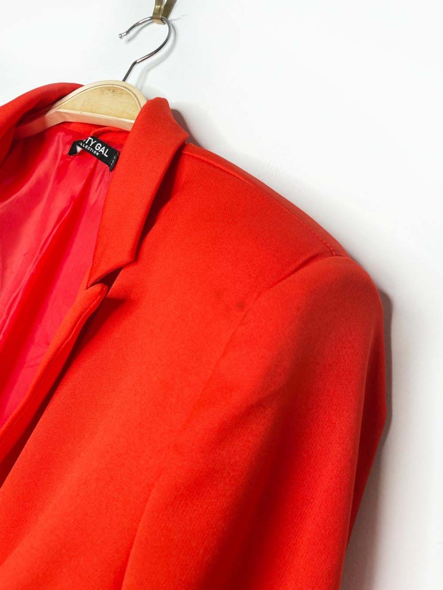 nastygal feather trim double breasted blazer dress | power shoulder - good market thrift store