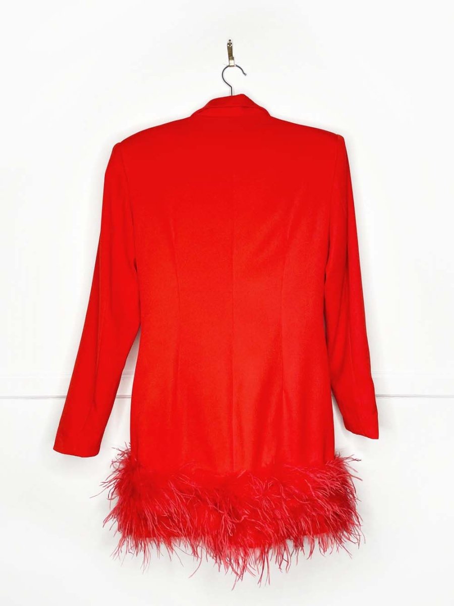 nastygal feather trim double breasted blazer dress | power shoulder - good market thrift store