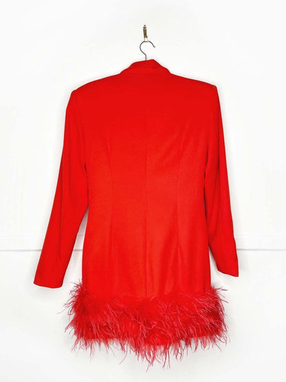 nastygal feather trim double breasted blazer dress | power shoulder - good market thrift store