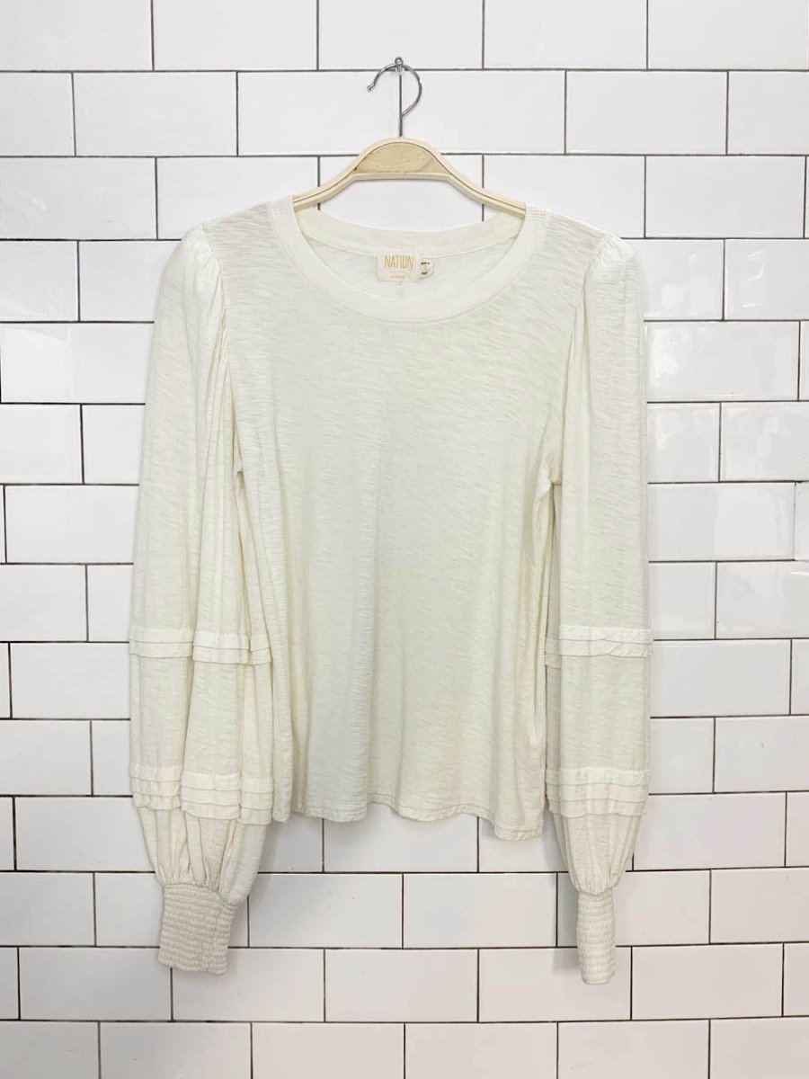 nation LA puff sleeve long sleeve pima cotton top | anthropologie - good market thrift store