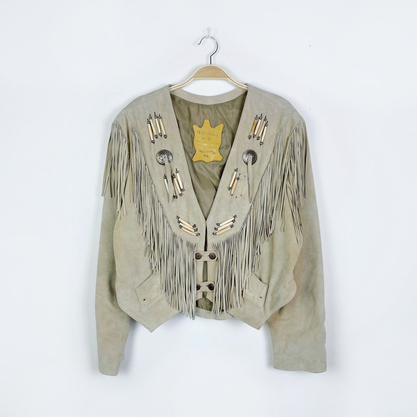 vintage 60s apache first nations leather fringe western jacket - size xl