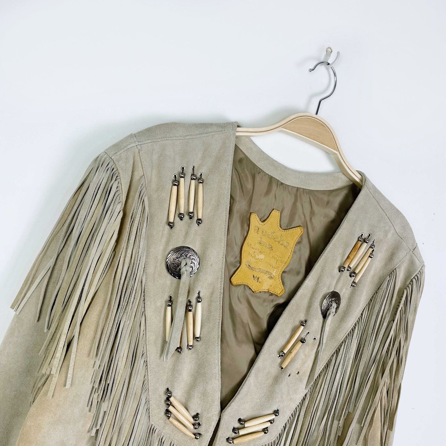 vintage 60s apache first nations leather fringe western jacket - size xl
